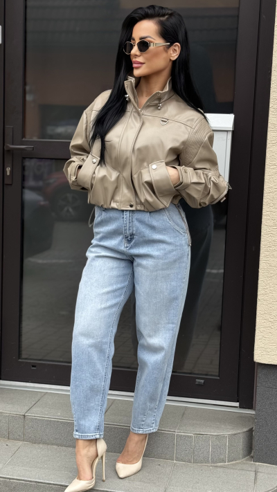 Béžová koženková bunda