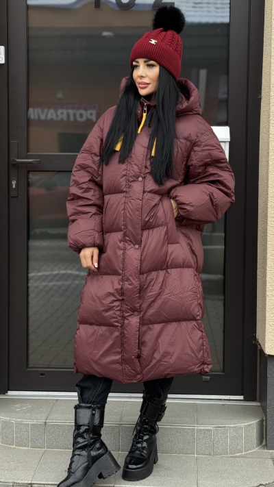 Bordová dlhá zimná bunda