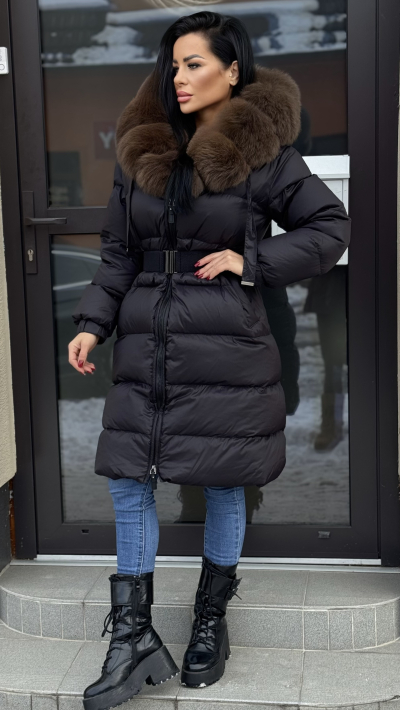 Čierna dlhá zimná bunda