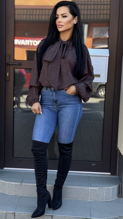 Dámska hnedá blúzka s mašľou