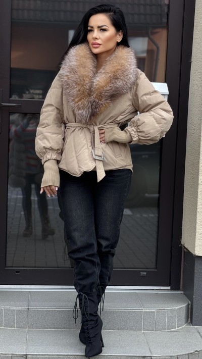 Dámska krátka bunda s kožušinou