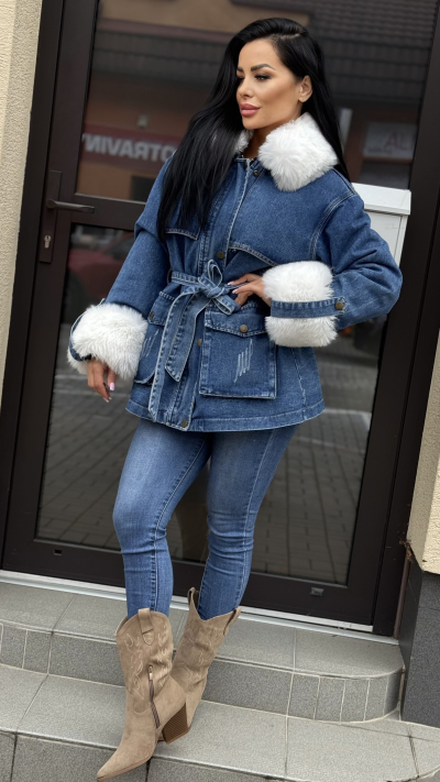 Dámska riflová bunda s kožušinou