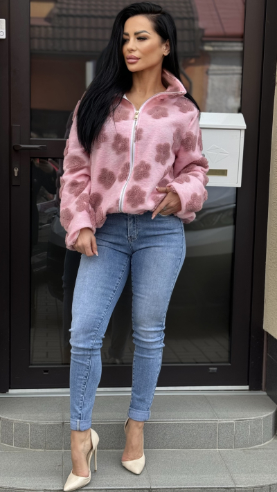 Dámska Teddy bunda – srdiečko ružová