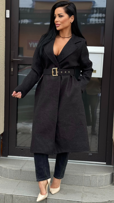 Dámsky čiernosivý kabát