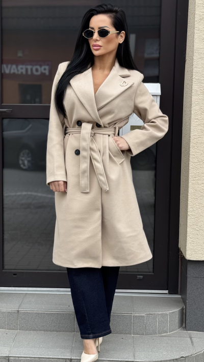 Dámsky elegantný béžový kabát