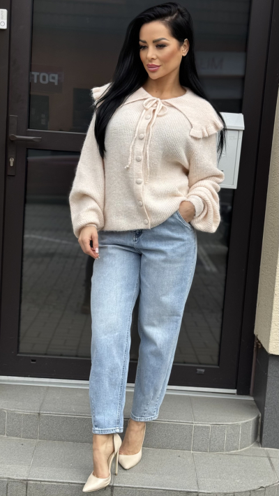 Dámsky sveter s golierom – Marhuľová farba