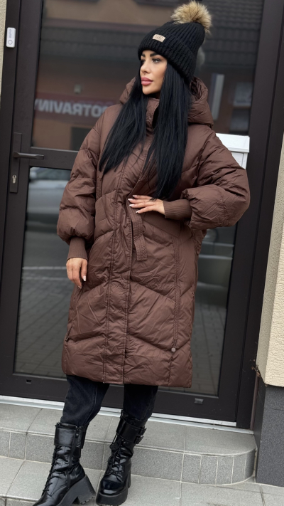 Dlhá hnedá zimná bunda