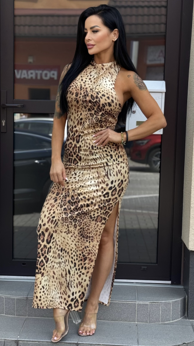 Dlhé letné šaty – leopardí vzor