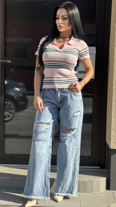 Elastický pásikavý top – ružová farba