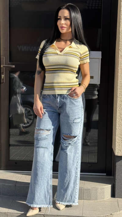 Elastický pásikavý top – žltá farba