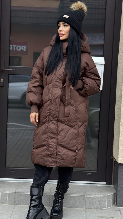 Hnedá dámska dlhá bunda