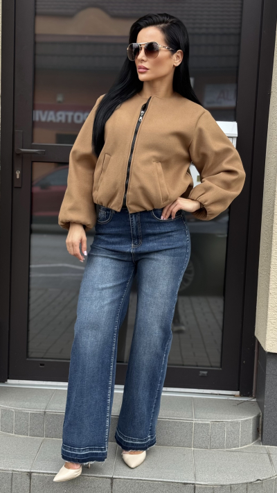 Jesenná bomber bunda – Béžová farba