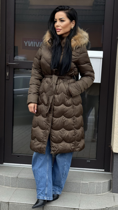 Kaki zimná bunda s kožušinou