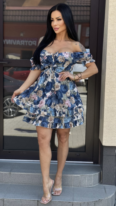 Kvetované Modre šaty – Natália
