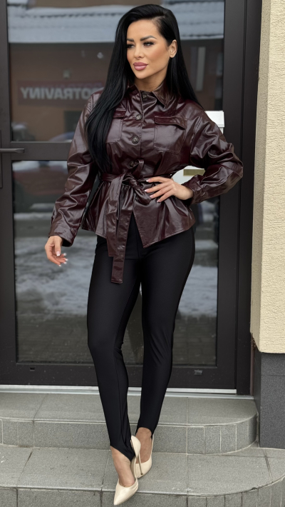 Lakovaná košeľová bordová bunda 