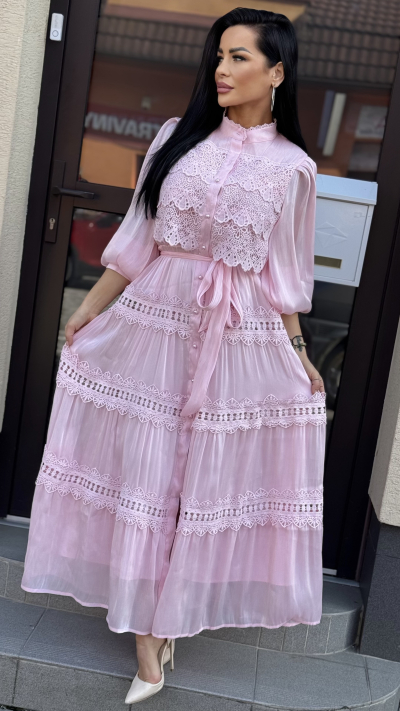 Luxusné ružové dlhé šaty