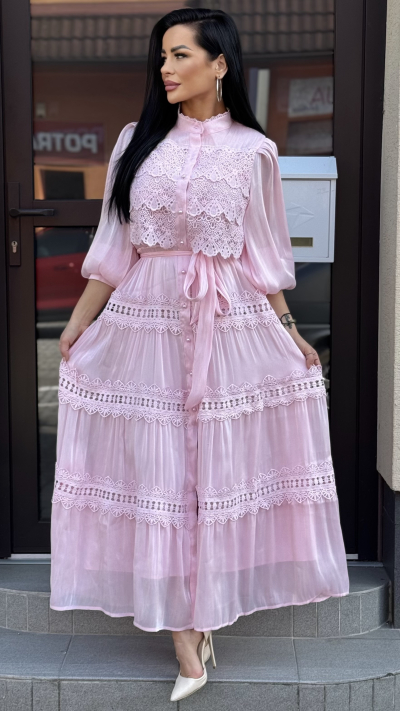 Luxusné ružové dlhé šaty