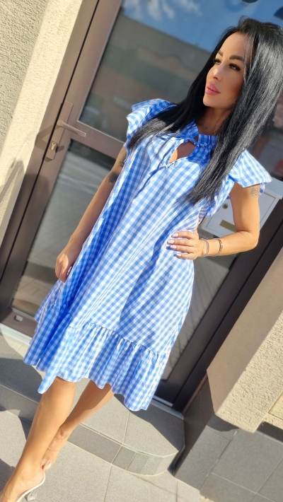 Modre letné kockované šaty