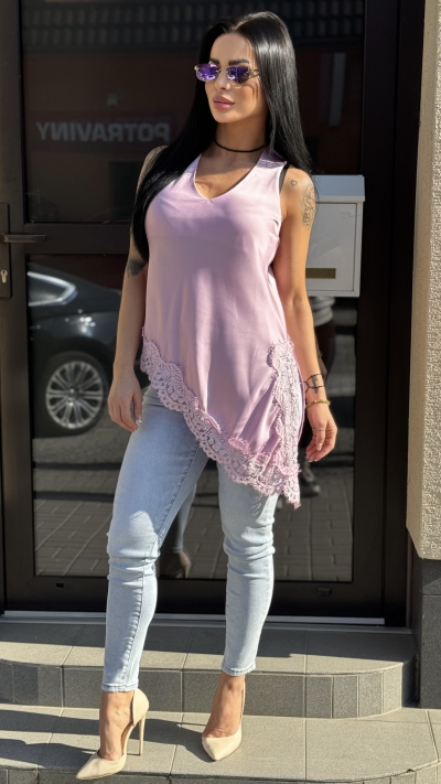 Ružové tielko s čipkou