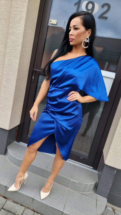 Saténové šaty - modrá farba 