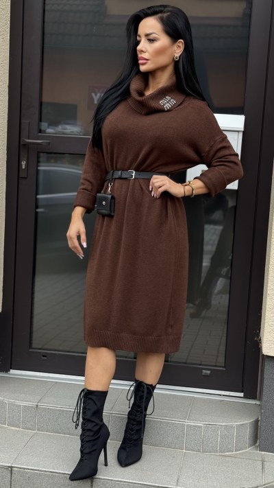 Úpletové šaty – hnedá farba