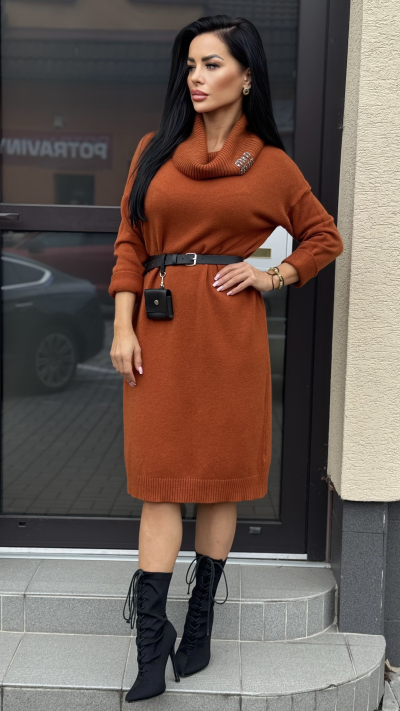 Úpletové šaty – Tehlová farba